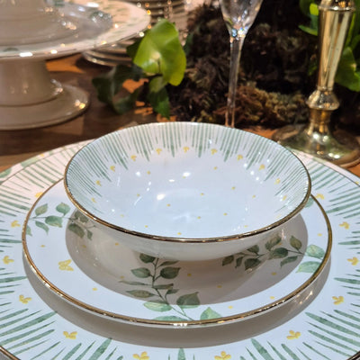 Jogo 6 Bowls Cerâmica Decorado Donatella Filete Ouro 300ml Alleanza