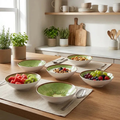 Jogo 6 Bowls Cerâmica Decorado Kiwi 300ml Alleanza