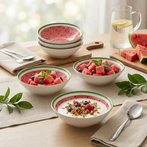 Jogo 6 Bowls Cerâmica Decorado Melancia 300ml Alleanza