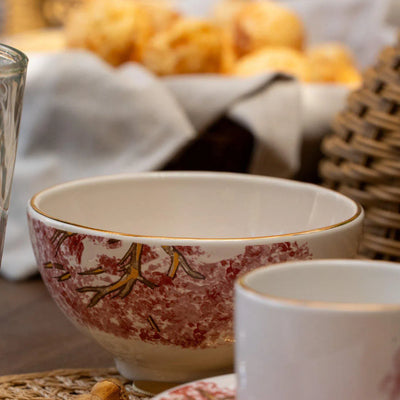 Jogo 6 Bowls Cerâmica Ypê Rosa com Filete de Ouro 450ml 7cm Scalla
