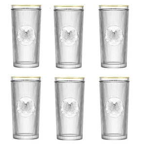 Jogo 6 Copos Altos em Vidro Gold Rim Borboleta 350ml L'Hermitage