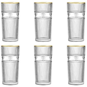 Jogo 6 Copos Altos em Vidro Gold Rim Libélula 350ml L'Hermitage