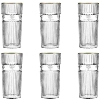 Jogo 6 Copos Altos em Vidro Gold Rim Libélula 350ml L'Hermitage