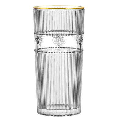 Jogo 6 Copos Altos em Vidro Gold Rim Libélula 350ml L'Hermitage