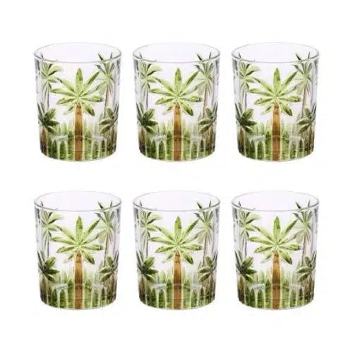 Jogo 6 Copos Baixos Palm Tree Handpaint 340ml