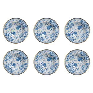 Jogo 6 Pratos Fundo Cerâmica Chinese Blue Filete Ouro 25cm Alleanza