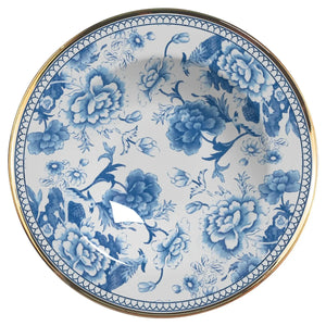 Jogo 6 Pratos Fundo Cerâmica Chinese Blue Filete Ouro 25cm Alleanza