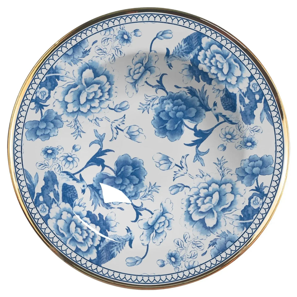 Jogo 6 Pratos Fundo Cerâmica Chinese Blue Filete Ouro 25cm Alleanza