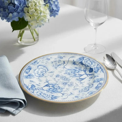 Jogo 6 Pratos Fundo Cerâmica Chinese Blue Filete Ouro 25cm Alleanza