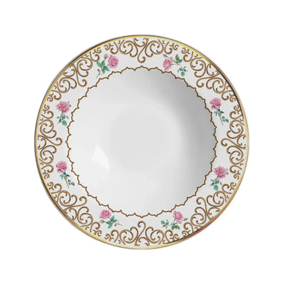 Jogo 6 Pratos Fundo Cerâmica Sweet Bird Filete Ouro 25cm Alleanza