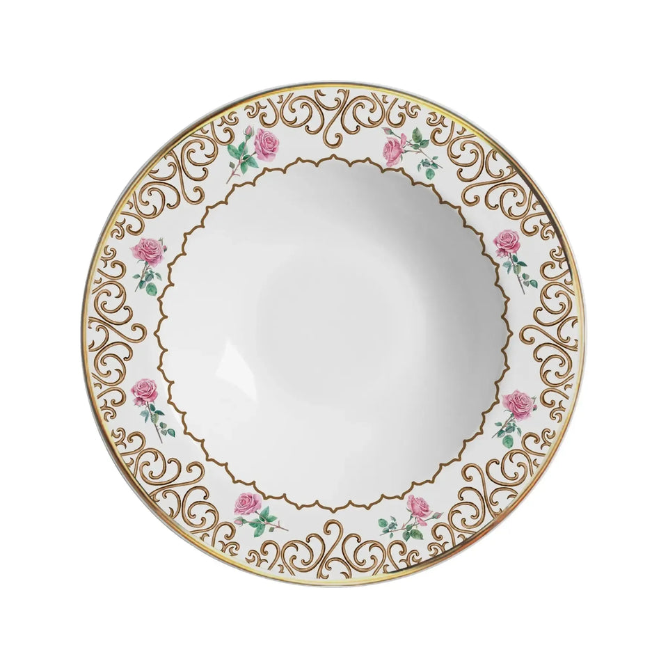 Jogo 6 Pratos Fundo Cerâmica Sweet Bird Filete Ouro 25cm Alleanza