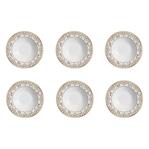 Jogo 6 Pratos Fundo Cerâmica Sweet Bird Filete Ouro 25cm Alleanza