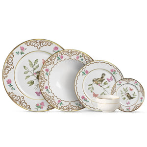 Jogo 6 Pratos Fundo Cerâmica Sweet Bird Filete Ouro 25cm Alleanza