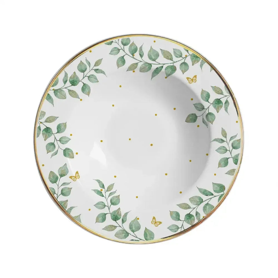 Jogo 6 Pratos Fundo Donatella Cerâmica Filete Ouro 25cm Alleanza