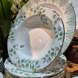 Jogo 6 Pratos Fundo Donatella Cerâmica Filete Ouro 25cm Alleanza