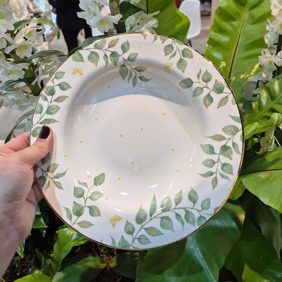 Jogo 6 Pratos Fundo Donatella Cerâmica Filete Ouro 25cm Alleanza