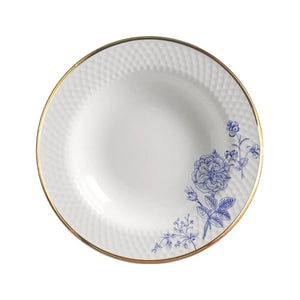 Jogo 6 Pratos Fundo Relevo Cerâmica Adelaide Filete Ouro 25cm Alleanza