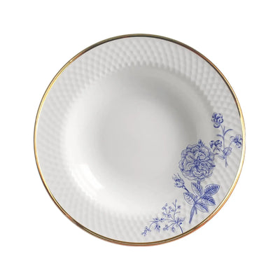 Jogo 6 Pratos Fundo Relevo Cerâmica Adelaide Filete Ouro 25cm Alleanza