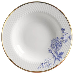 Jogo 6 Pratos Fundo Relevo Cerâmica Adelaide Filete Ouro 25cm Alleanza