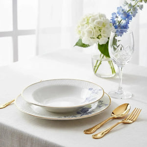 Jogo 6 Pratos Fundo Relevo Cerâmica Adelaide Filete Ouro 25cm Alleanza