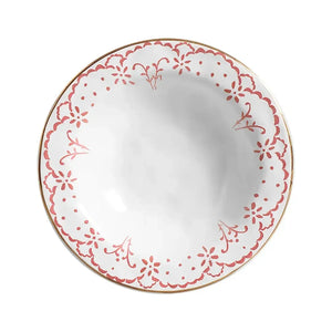 Jogo 6 Pratos Fundos Cerâmica Arabesco Rosa 22cm Scalla