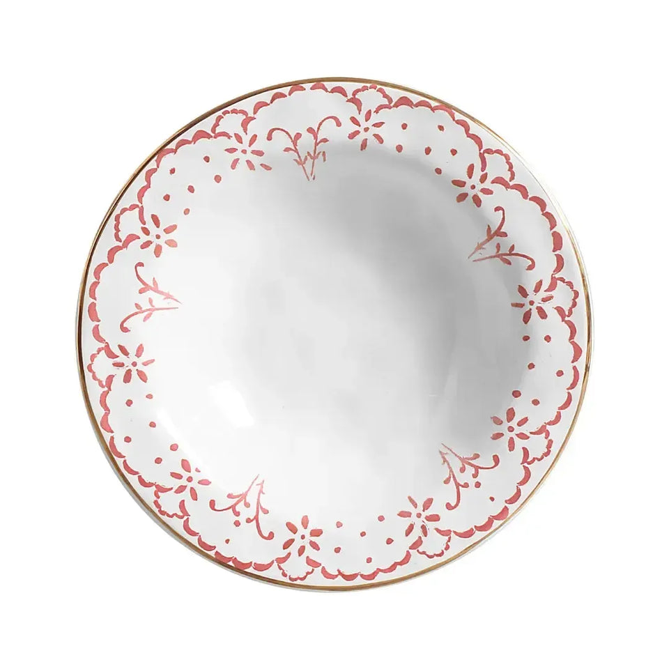 Jogo 6 Pratos Fundos Cerâmica Arabesco Rosa 22cm Scalla