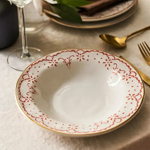 Jogo 6 Pratos Fundos Cerâmica Arabesco Rosa 22cm Scalla