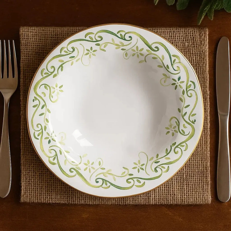 Jogo 6 Pratos Fundos Cerâmica Arabesco Verde 22cm Scalla