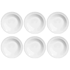 Jogo 6 Pratos Fundos Cerâmica Bolinha Branco 22cm Scalla