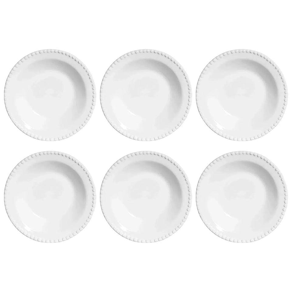 Jogo 6 Pratos Fundos Cerâmica Bolinha Branco 22cm Scalla