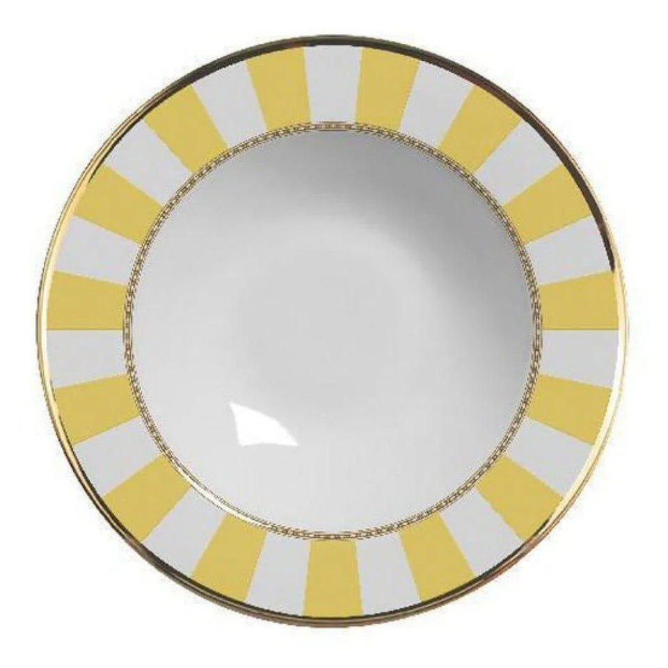 Jogo 6 Pratos Fundos Cerâmica Yellow Strip 24cm Alleanza
