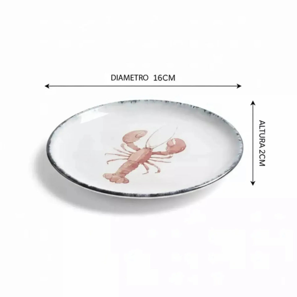 Jogo 6 Pratos Pão Atlântica Cerâmica Lagosta 16cm Scalla