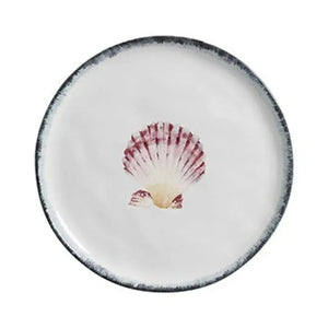 Jogo 6 Pratos Raso Atlântica Cerâmica Peixe Azul / Amarelo e Concha 28cm Scalla