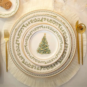 Jogo 6 Pratos Raso Cerâmica Classic Christmas Filete Dourado 29cm Alleanza