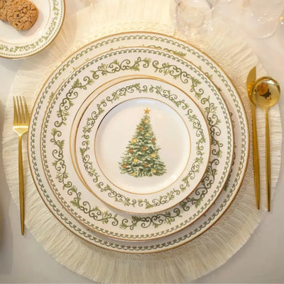 Jogo 6 Pratos Raso Cerâmica Classic Christmas Filete Dourado 29cm Alleanza