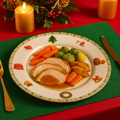 Jogo 6 Pratos Raso Cerâmica Jingle Bells 29cm Alleanza