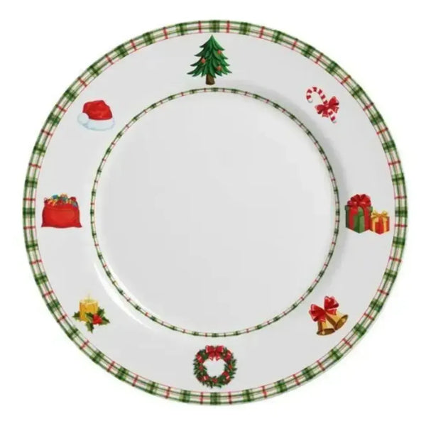 Jogo 6 Pratos Raso Cerâmica Jingle Bells 29cm Alleanza