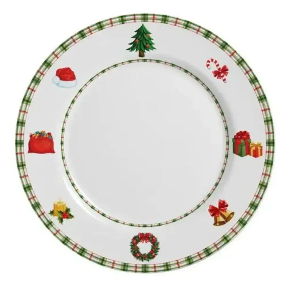 Jogo 6 Pratos Raso Cerâmica Jingle Bells 29cm Alleanza