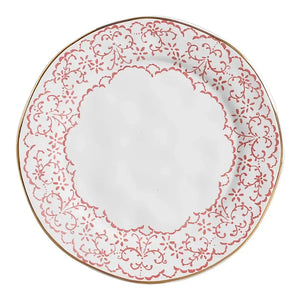 Jogo 6 Pratos Rasos Cerâmica Arabesco Rosa 28cm Scalla