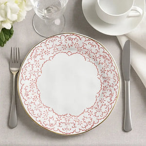 Jogo 6 Pratos Rasos Cerâmica Arabesco Rosa 28cm Scalla