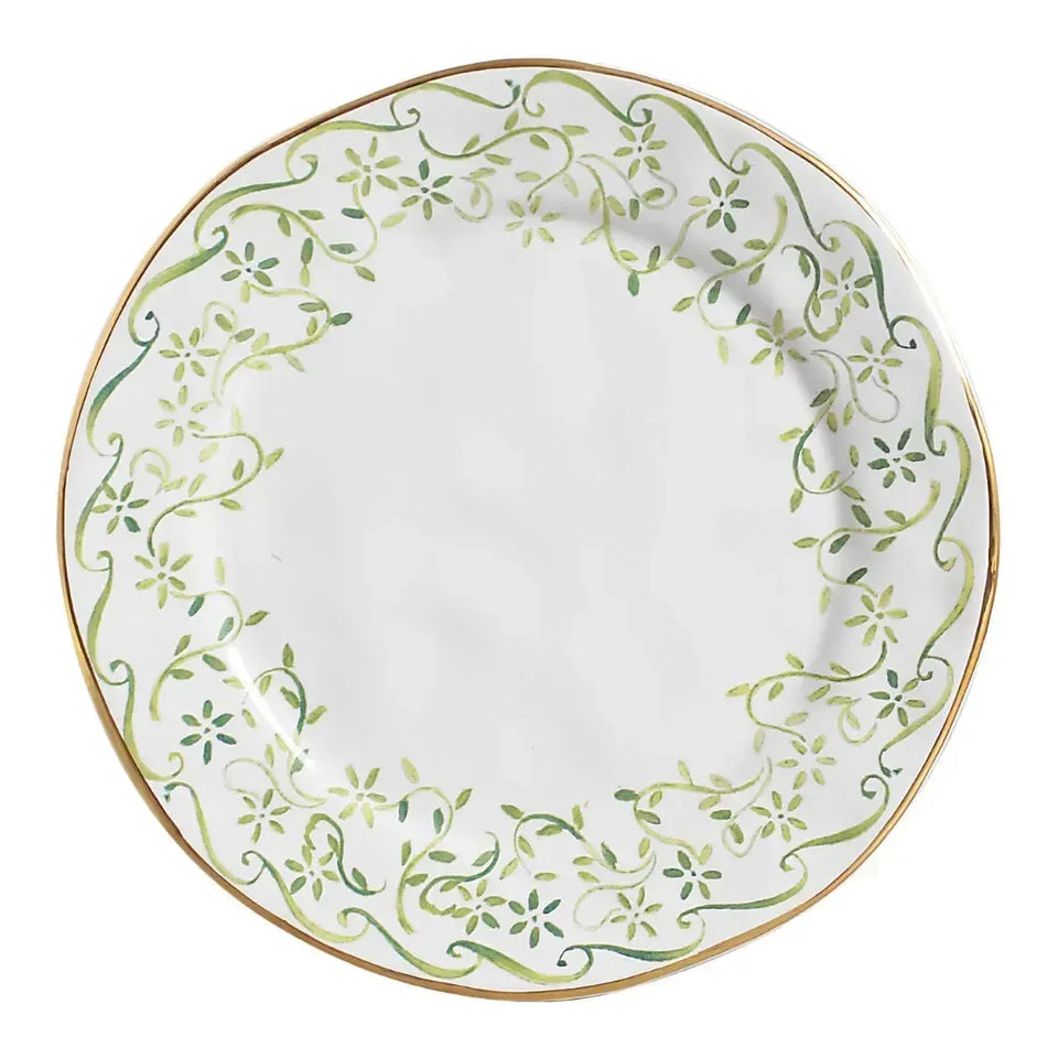 Jogo 6 Pratos Rasos Cerâmica Arabesco Verde 28cm Scalla