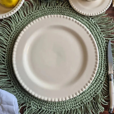 Jogo 6 Pratos Rasos Cerâmica Bolinha Off White 27,5cm Scalla