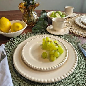 Jogo 6 Pratos Rasos Cerâmica Bolinha Off White 27,5cm Scalla