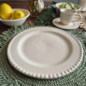 Jogo 6 Pratos Rasos Cerâmica Bolinha Off White 27,5cm Scalla