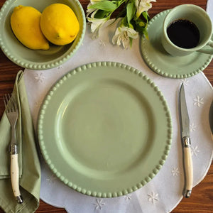 Jogo 6 Pratos Rasos Cerâmica Bolinha Verde 27,5cm Scalla