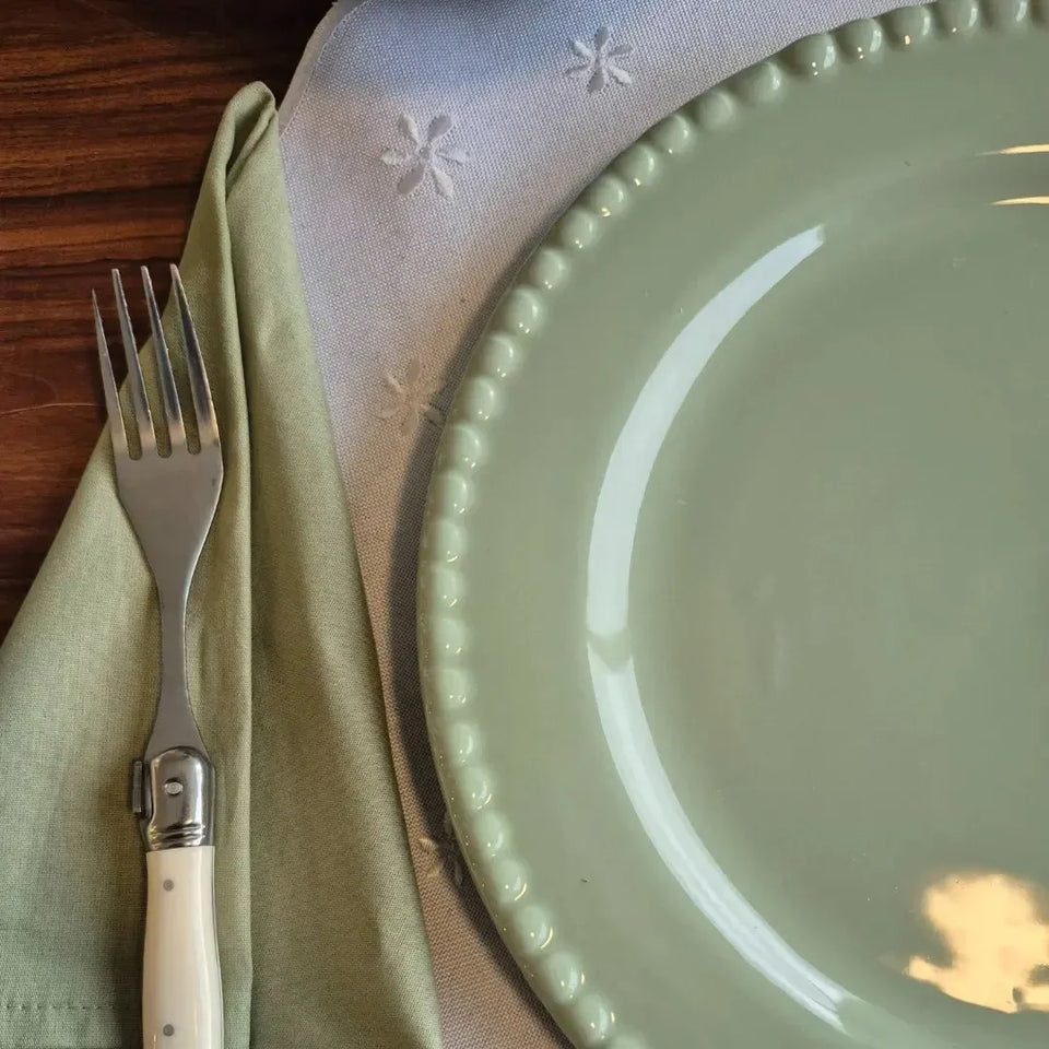 Jogo 6 Pratos Rasos Cerâmica Bolinha Verde 27,5cm Scalla