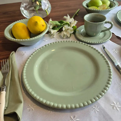 Jogo 6 Pratos Rasos Cerâmica Bolinha Verde 27,5cm Scalla