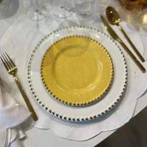 Jogo 6 Pratos Rasos Cerâmica Brasilis Branco com Filete de Ouro 27,5cm Scalla