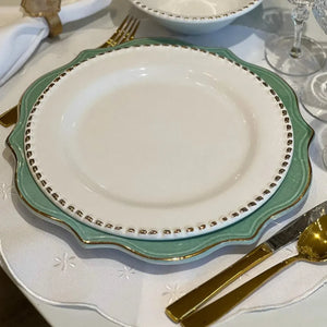 Jogo 6 Pratos Rasos Cerâmica Brasilis Branco com Filete de Ouro 27,5cm Scalla