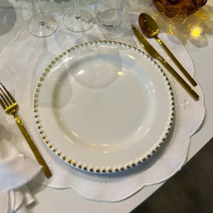 Jogo 6 Pratos Rasos Cerâmica Brasilis Branco com Filete de Ouro 27,5cm Scalla